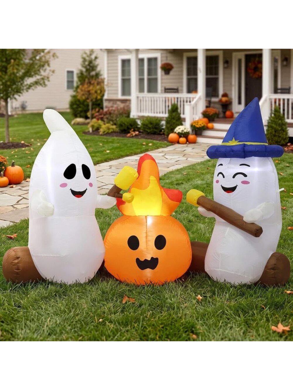 🎃6FT White Orange Halloween Inflatables Ghosts Outdoor Cute Yard Decorations - Picture 4 of 7